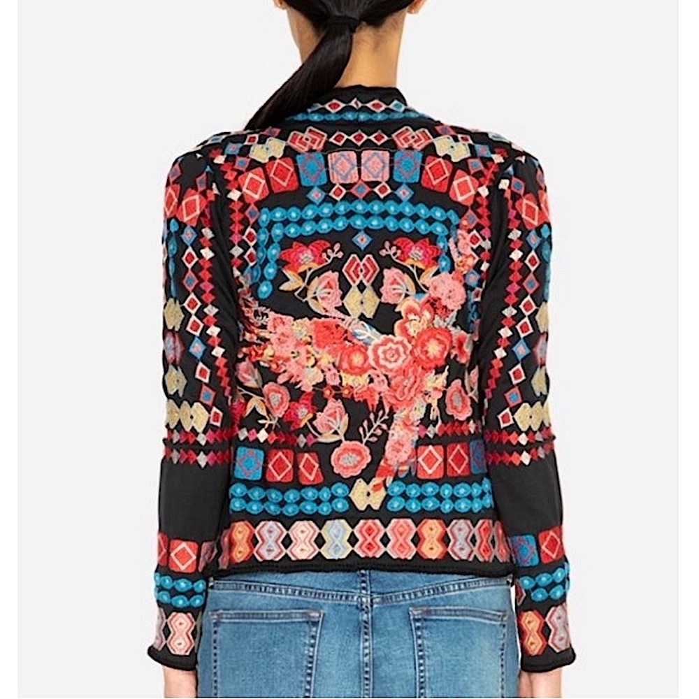 Johnny Was Biya Swalt Short Wrap Floral Embroidered Waterfall Jacket Size L - Picture 3 of 10